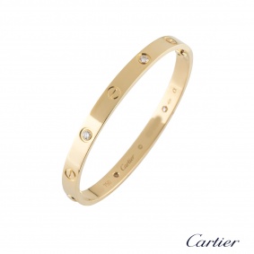 Cartier Yellow Gold Half Diamond Love Bracelet Size 19 B6035919